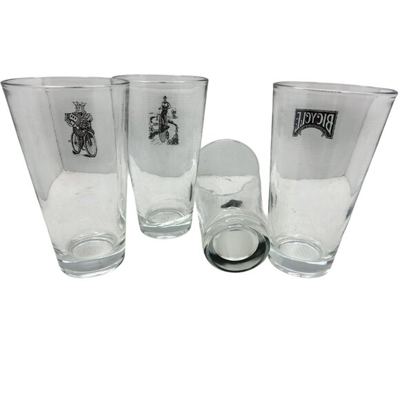 Vintage set of 4 Bicycle Cards Poker Night Beer Glasses - Picture 6 of 10